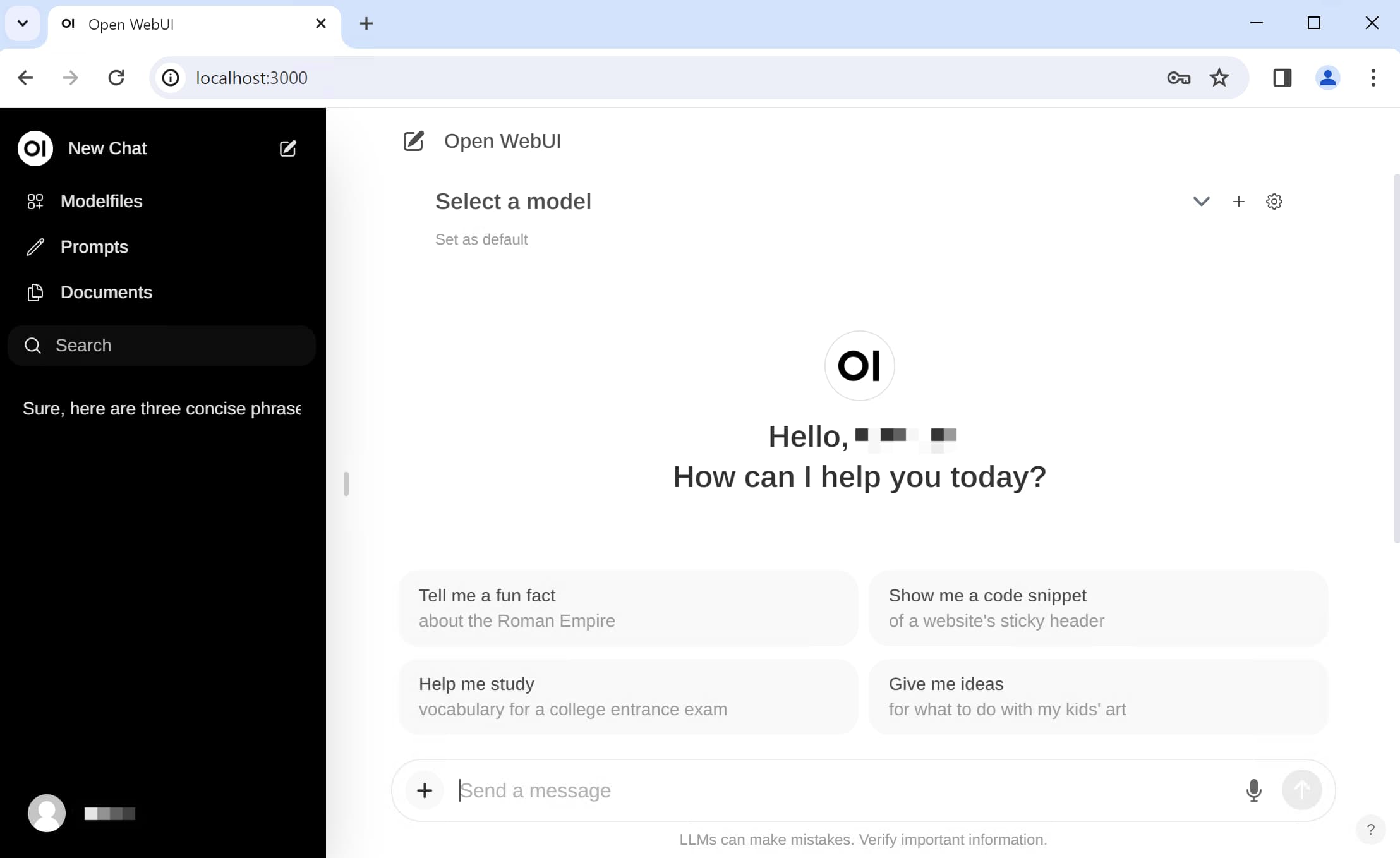 واجهة Open WebUI — دردشة مع DeepSeek على خادمك